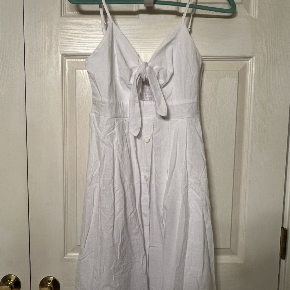 FANCYINN Womens Medium Tie Front Button Down Spaghetti Strap Midi Dress